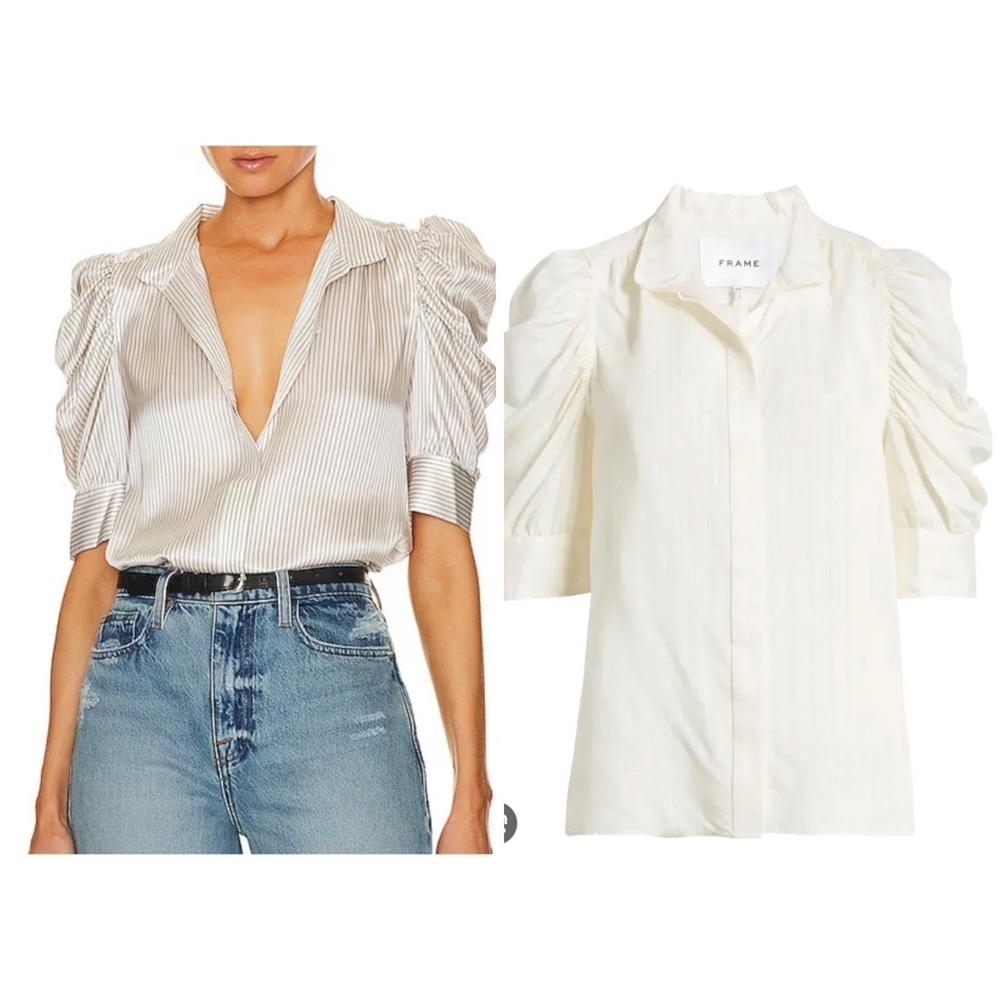 Frame Denim silk blend Gillian blouse in Bone size Large